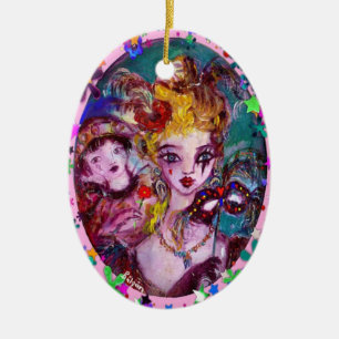 VALENTINE VENETIAN MASQUERADE MASKS AND CONFETTI CERAMIC ORNAMENT