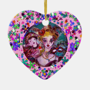VALENTINE VENETIAN MASQUERADE MASKS AND CONFETTI CERAMIC TREE DECORATION