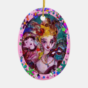 VALENTINE VENETIAN MASQUERADE MASKS AND CONFETTI CERAMIC TREE DECORATION