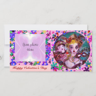 VALENTINE VENETIAN MASQUERADE MASKS AND CONFETTI HOLIDAY CARD