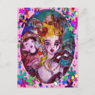 VALENTINE VENETIAN MASQUERADE MASKS AND CONFETTI HOLIDAY POSTCARD