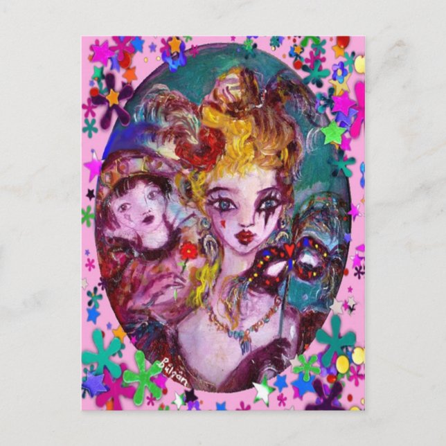 VALENTINE VENETIAN MASQUERADE MASKS AND CONFETTI HOLIDAY POSTCARD (Front)