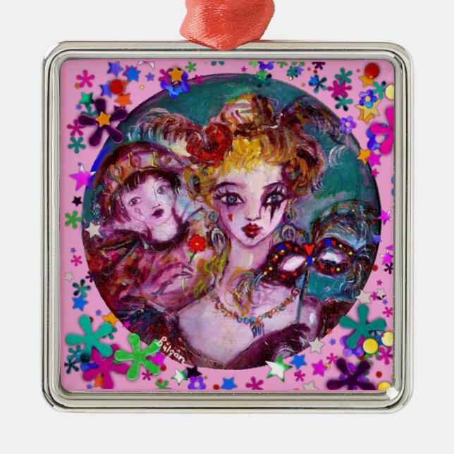 VALENTINE VENETIAN MASQUERADE MASKS AND CONFETTI METAL TREE DECORATION (Front)