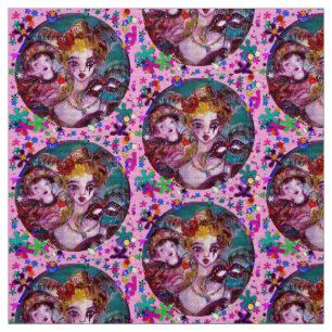 VALENTINE VENETIAN MASQUERADE MASKS Pink Confetti Fabric
