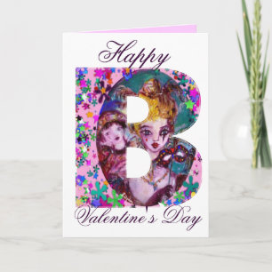 VALENTINE VENETIAN MASQUERADE MONOGRAM B LETTER HOLIDAY CARD