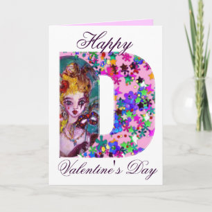 VALENTINE VENETIAN MASQUERADE MONOGRAM D LETTER HOLIDAY CARD