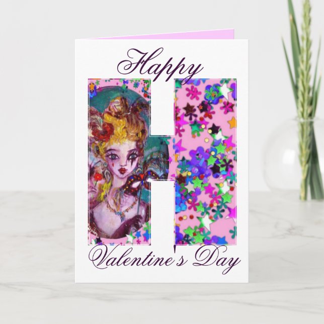 VALENTINE VENETIAN MASQUERADE MONOGRAM H LETTER HOLIDAY CARD (Front)