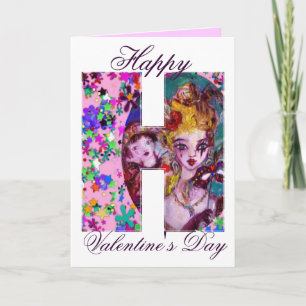 VALENTINE VENETIAN MASQUERADE MONOGRAM H LETTER HOLIDAY CARD
