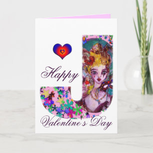 VALENTINE VENETIAN MASQUERADE MONOGRAM J LETTER HOLIDAY CARD