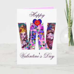 VALENTINE VENETIAN MASQUERADE MONOGRAM M LETTER HOLIDAY CARD