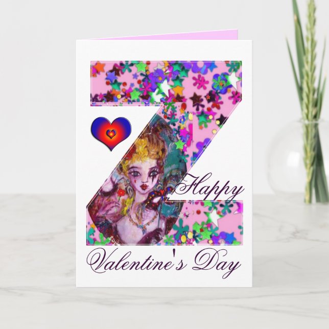 VALENTINE VENETIAN MASQUERADE MONOGRAM Z LETTER HOLIDAY CARD (Front)