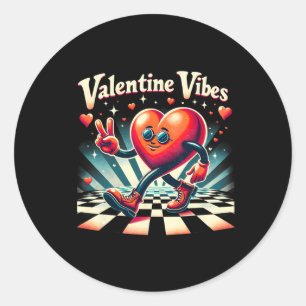 Valentine Vibes Groovy Checked Valentine Heart Cou Classic Round Sticker