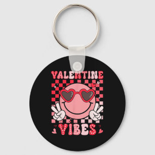 Valentine Vibes Groovy Smile Face Girls Women Kid Key Ring
