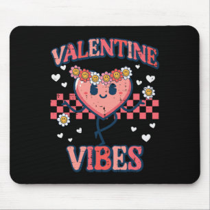 Valentine Vibes Heart Peace Retro Groovy Women Gir Mouse Pad