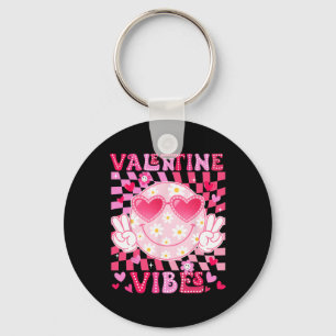 Valentine Vibes Pink Smile Face Heart Sungles Girl Key Ring