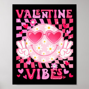 Valentine Vibes Pink Smile Face Heart Sungles Girl Poster