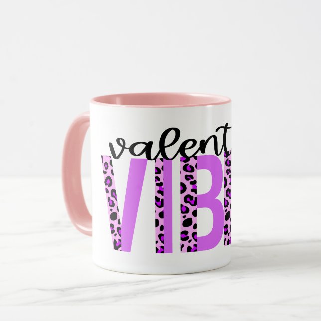 Valentine Vibes Purple Pink Black Animal Print Mug (Front Left)