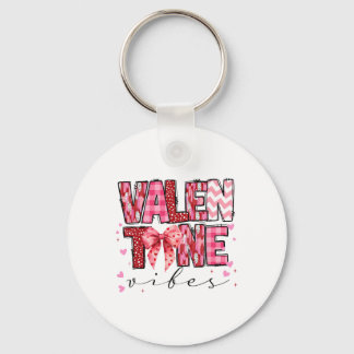 Valentine Vibes Valentines Day Pink Bow Girl Women Key Ring
