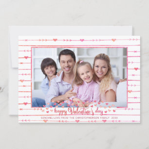 Valentine Watercolor Hearts and Arrows Photo Holiday Card