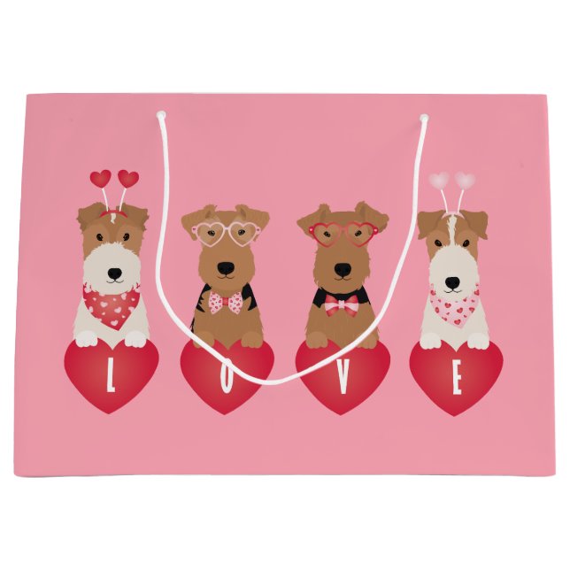 Valentine Welsh Wire Fox Terrier Dogs Large Gift Bag (Front)