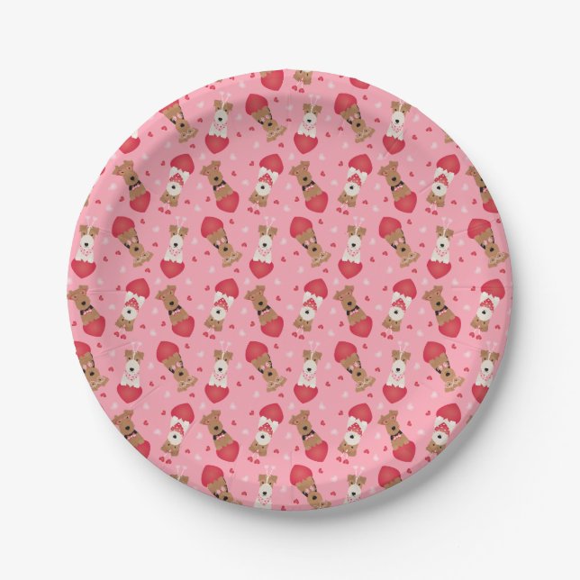 Valentine Welsh Wire Fox Terrier Dogs Paper Plate (Front)