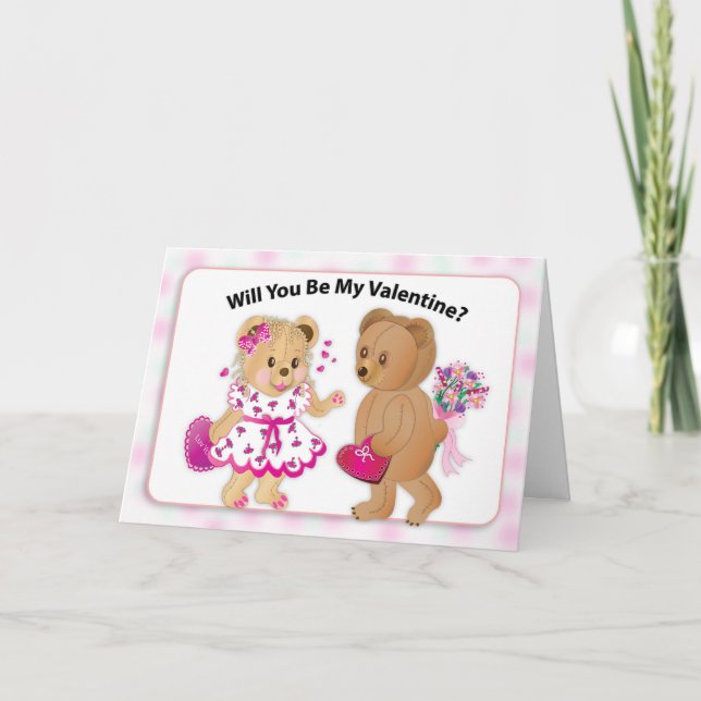 Valentine Will You Be my Valentine Two Teddy Bears Card (Front)