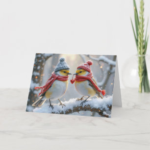 Valentine Winter Birds With Red Heart Card