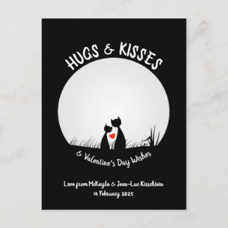 Valentine Wishes Adorable Cat Couple Heart Moon Holiday Postcard