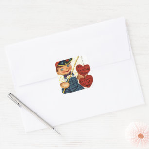 Valentine wishes vintage boy square sticker