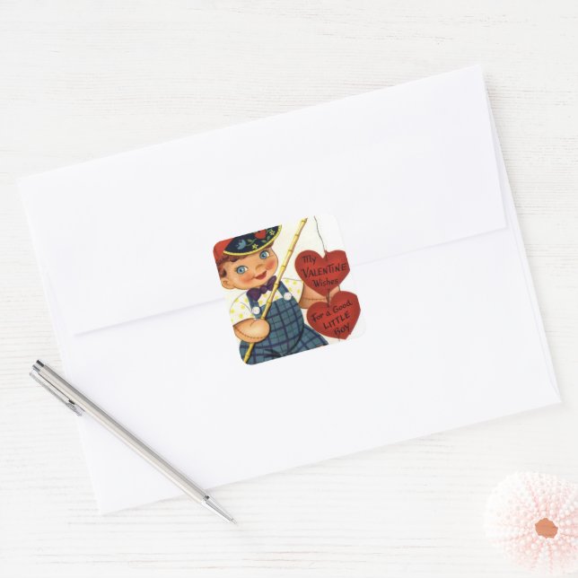 Valentine wishes vintage boy square sticker (Envelope)