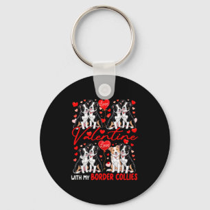 Valentine With My Border Collies Couple Dogs Costu Key Ring