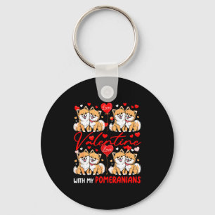 Valentine With My Pomeranians Couple Dogs Costume  Key Ring