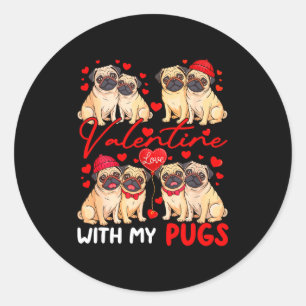 Valentine With My Pugs Couple Dogs Costume Owner F Classic Round Sticker