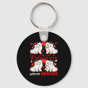Valentine With My Samoyed Couple Dogs Costume Owne Key Ring
