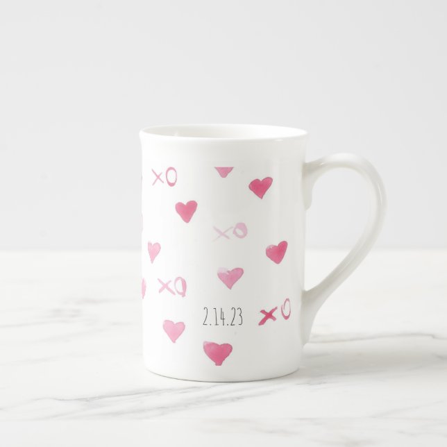 Valentine XO Sweet Hearts Pink DATE Love Bone China Mug (Right)