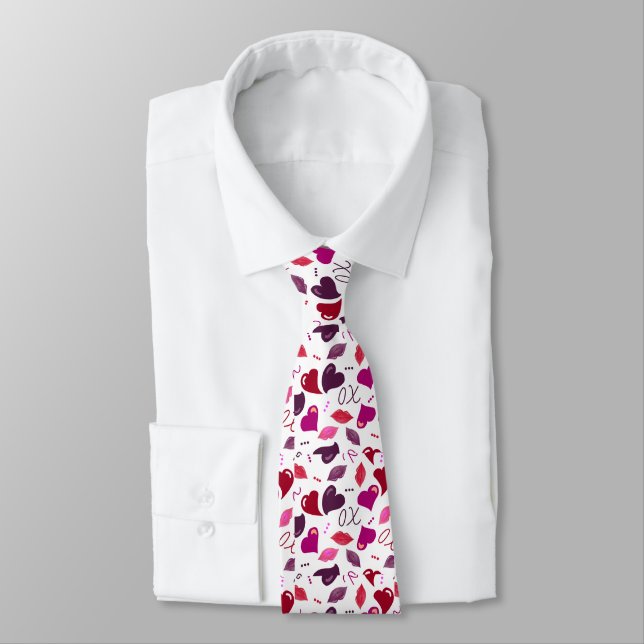 Valentine XOs, Lips & Hearts Tie  (Tied)