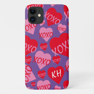 Valentine XOXO Heart Pink Red Pattern Purple Name iPhone 11 Case