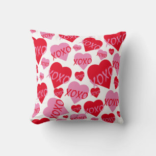 Valentine XOXO Heart Pink Red Pattern White Cushion
