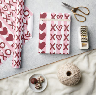 Valentine XOXO Heart Striped Wrapping Paper 