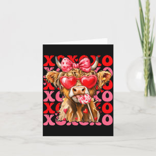 Valentine Xoxo Highland Cow Cute Coquette Bow West Card