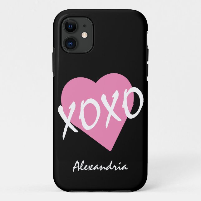 Valentine XOXO Pink Heart Black Case-Mate iPhone Case (Back)