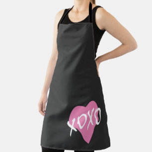 Valentine XOXO Pink Heart on Black Apron