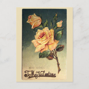 Valentine Yellow Roses Vintage Postcard