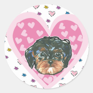 Valentine Yorkie Poo Classic Round Sticker