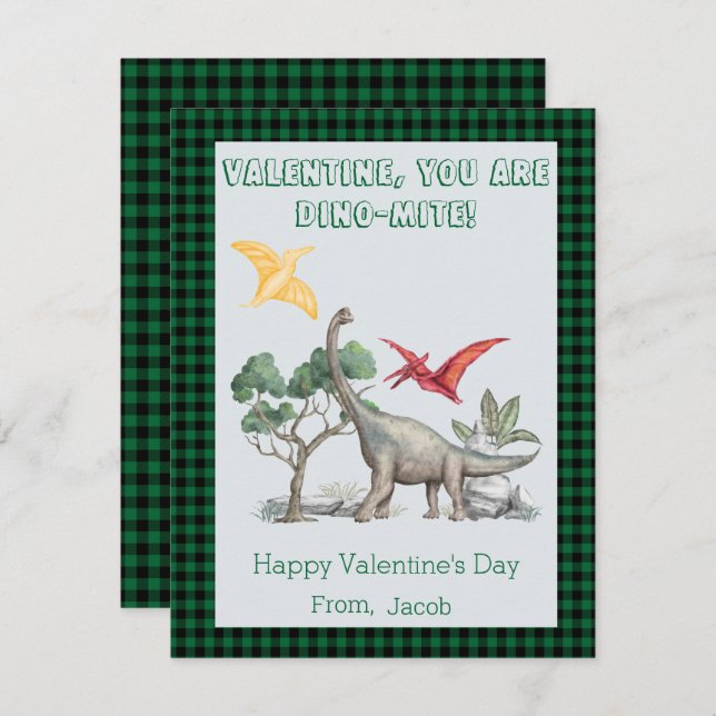 Valentine, You Are DINO-Mite! Classroom Valentines Holiday Card (Front/Back)
