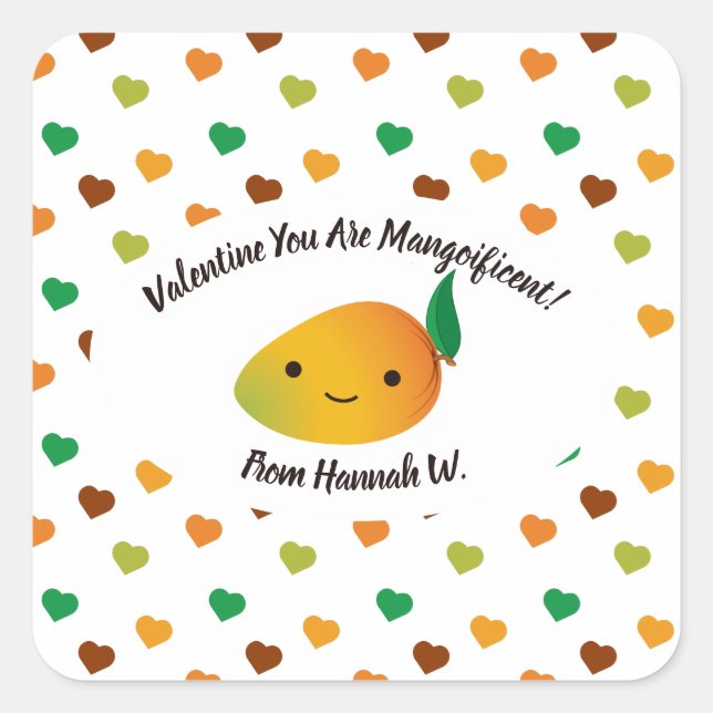 Valentine You Are Mangoificent Mango Square Sticker (Front)
