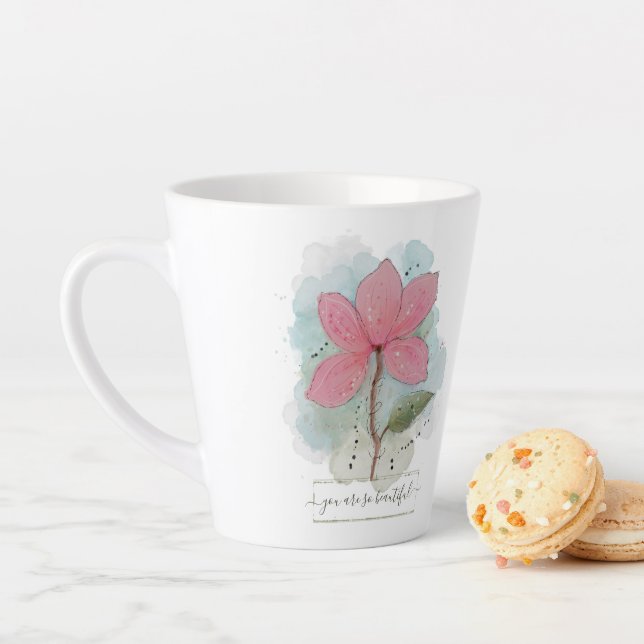 Valentine You Are So Beautiful Watercolor Flower Latte Mug (In Situ)