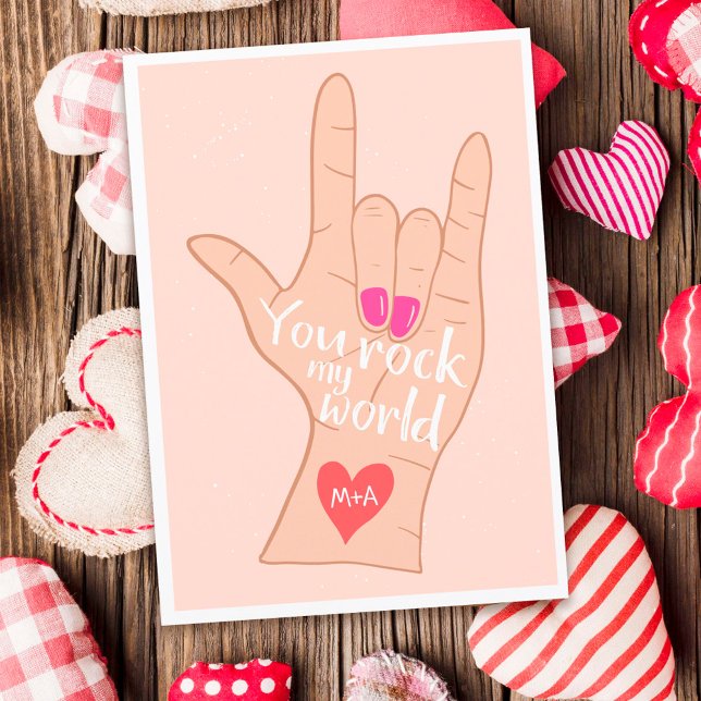 Valentine you rock my world cute illustration card (Creator Uploaded)