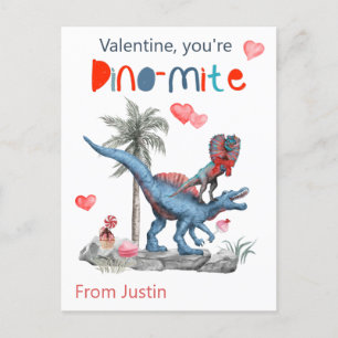 Valentine You're Dino-mite Dinosaur Classroom Postcard
