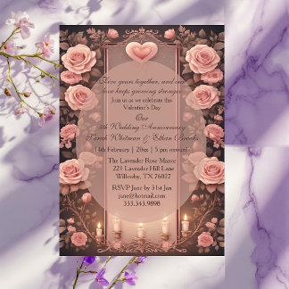 Valentines 5th Wedding Anniversary Burgundy Roses Invitation